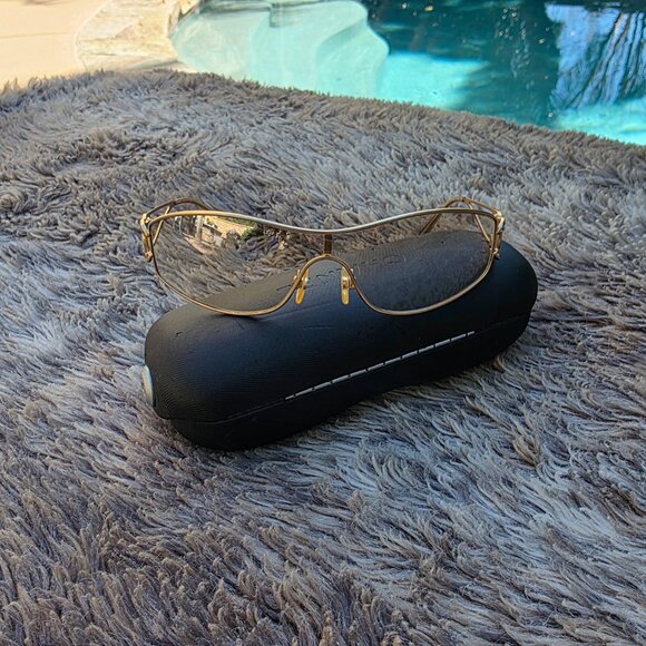 Authentic Chanel Gold Sunglasses crystal CC main image 12